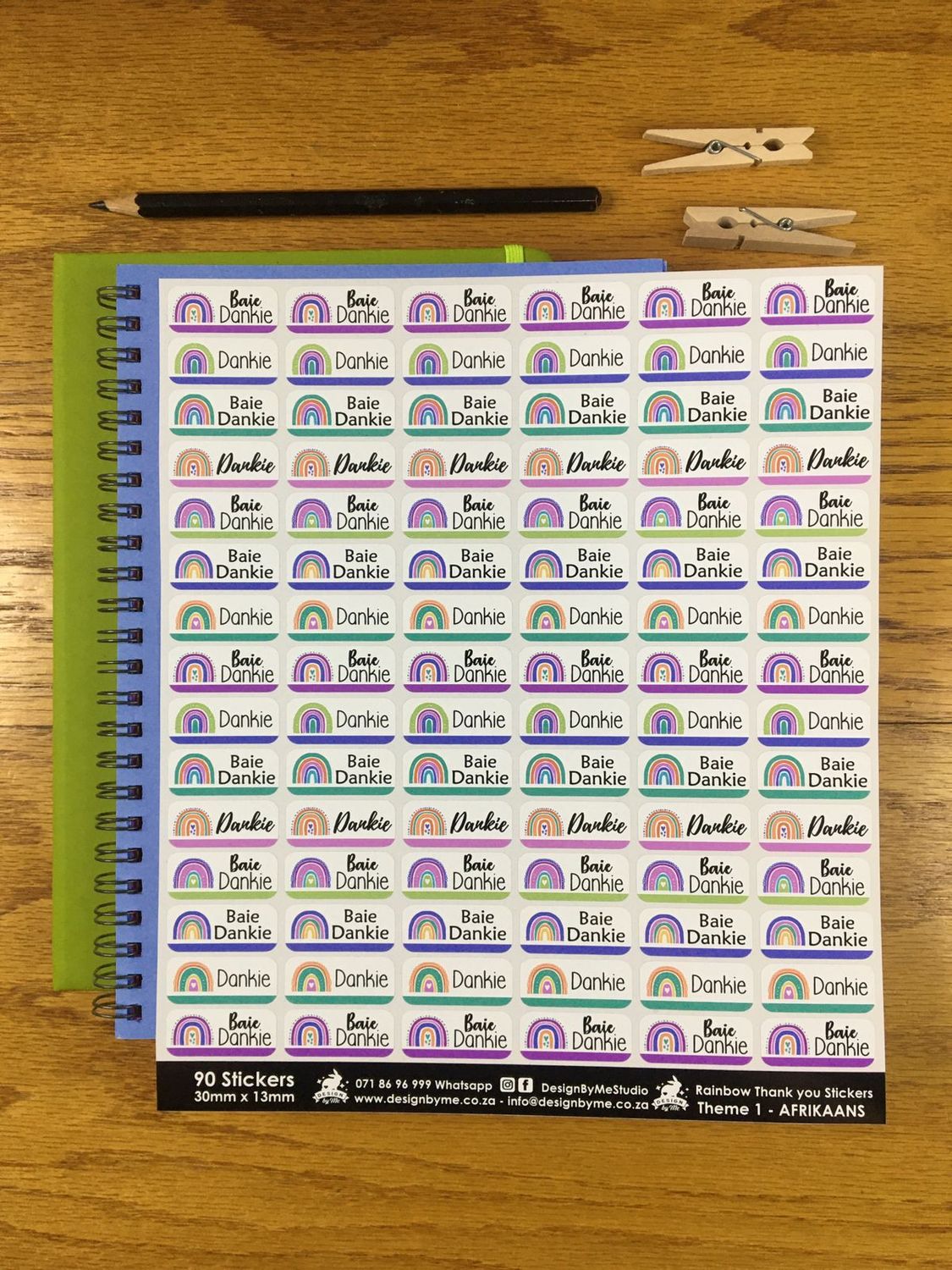 Rainbow Theme 1 Thank you Stickers - Afrikaans
