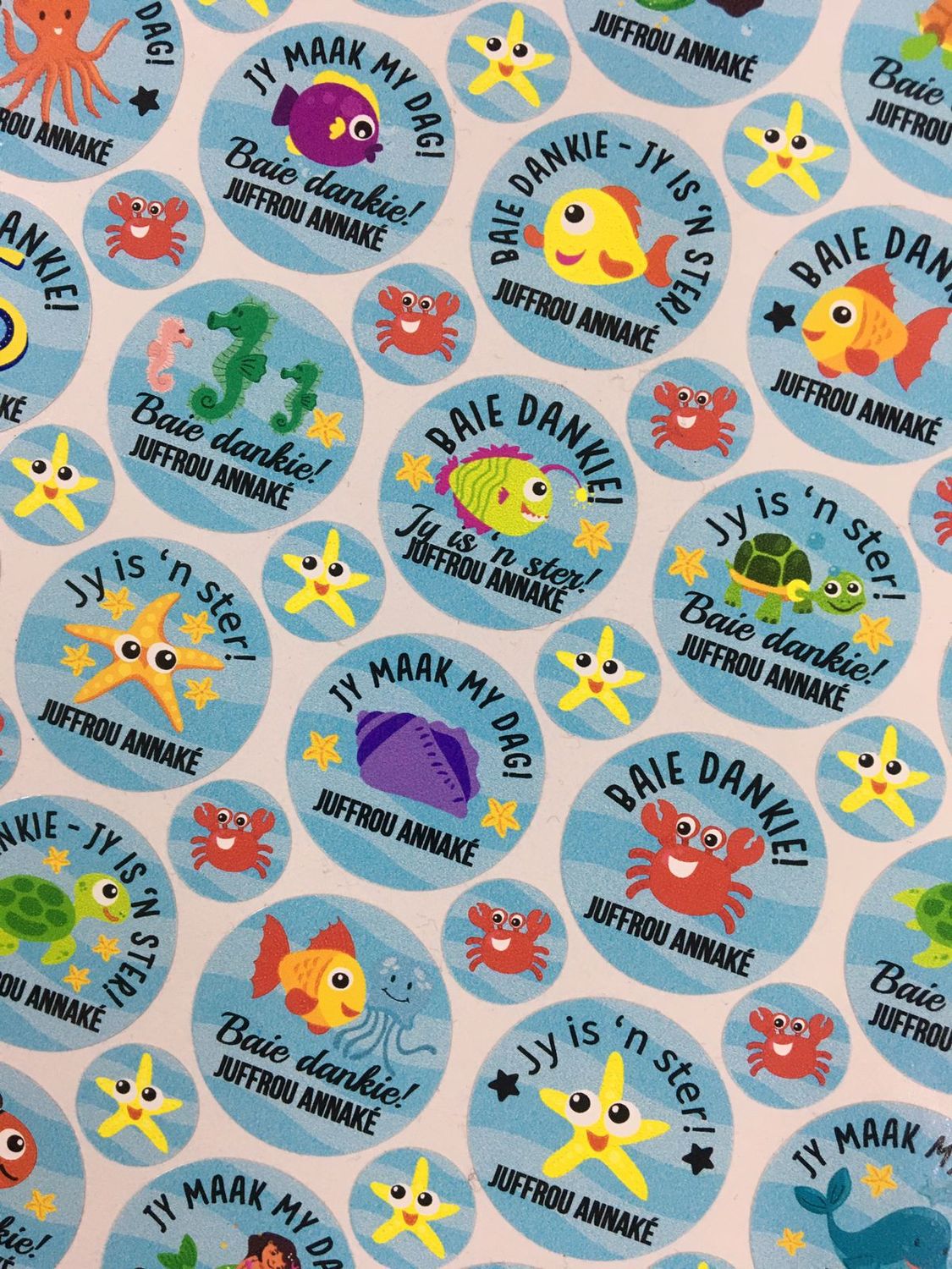 Under the Sea Theme 1 Thank you gift Stickers - Afrikaans