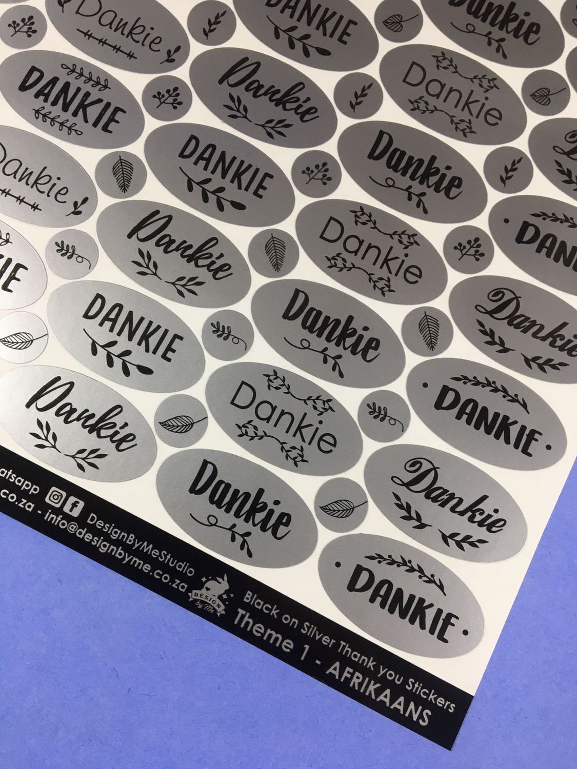 Silver Theme 1 Thank you gift Stickers - Afrikaans