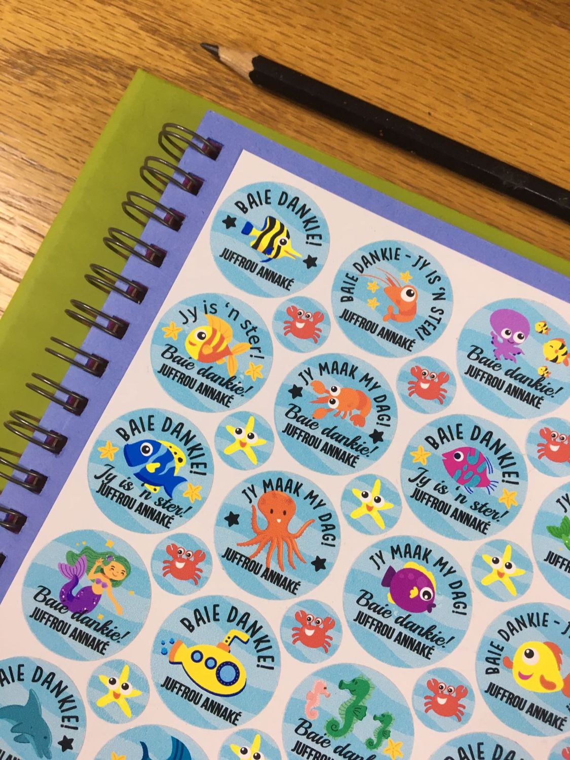 Under the Sea Theme 1 Thank you gift Stickers - Afrikaans