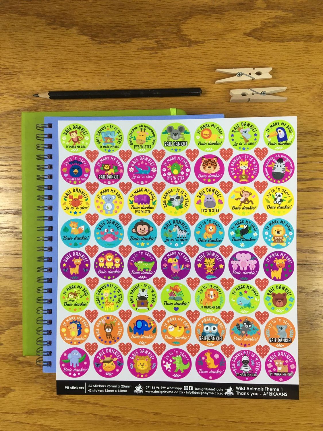 Wild Animals Theme 1 Thank you gift Stickers - Afrikaans