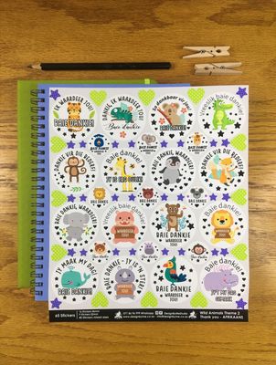 Wild Animals Theme 2 Thank you gift Stickers - Afrikaans Wild Animals Theme 2 Thank you gift Stickers - Afrikaans