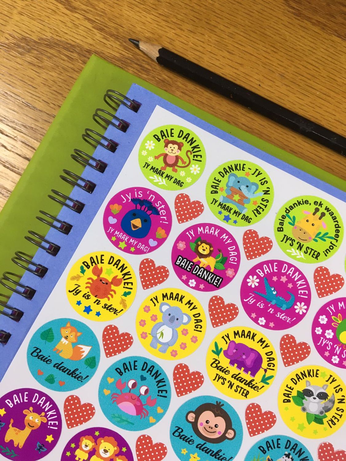 Wild Animals Theme 1 Thank you gift Stickers - Afrikaans