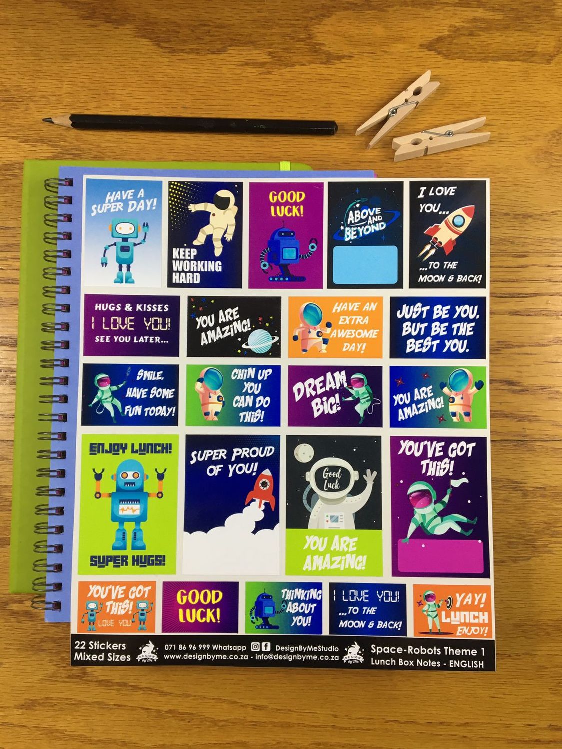 Space Robot Theme 1 - English Lunchbox Stickers