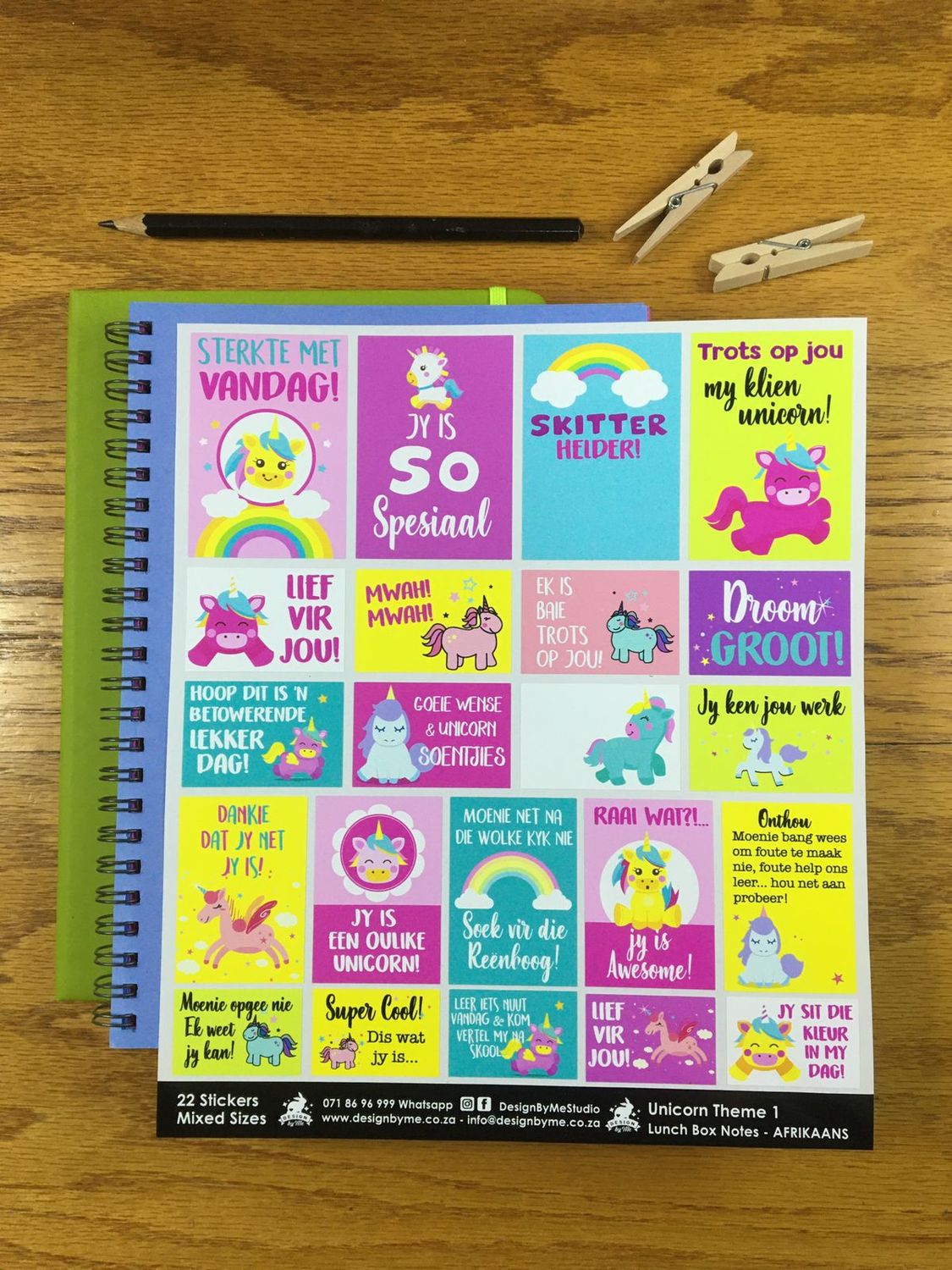 Unicorn Theme 1 - Afrikaans Lunchbox Stickers