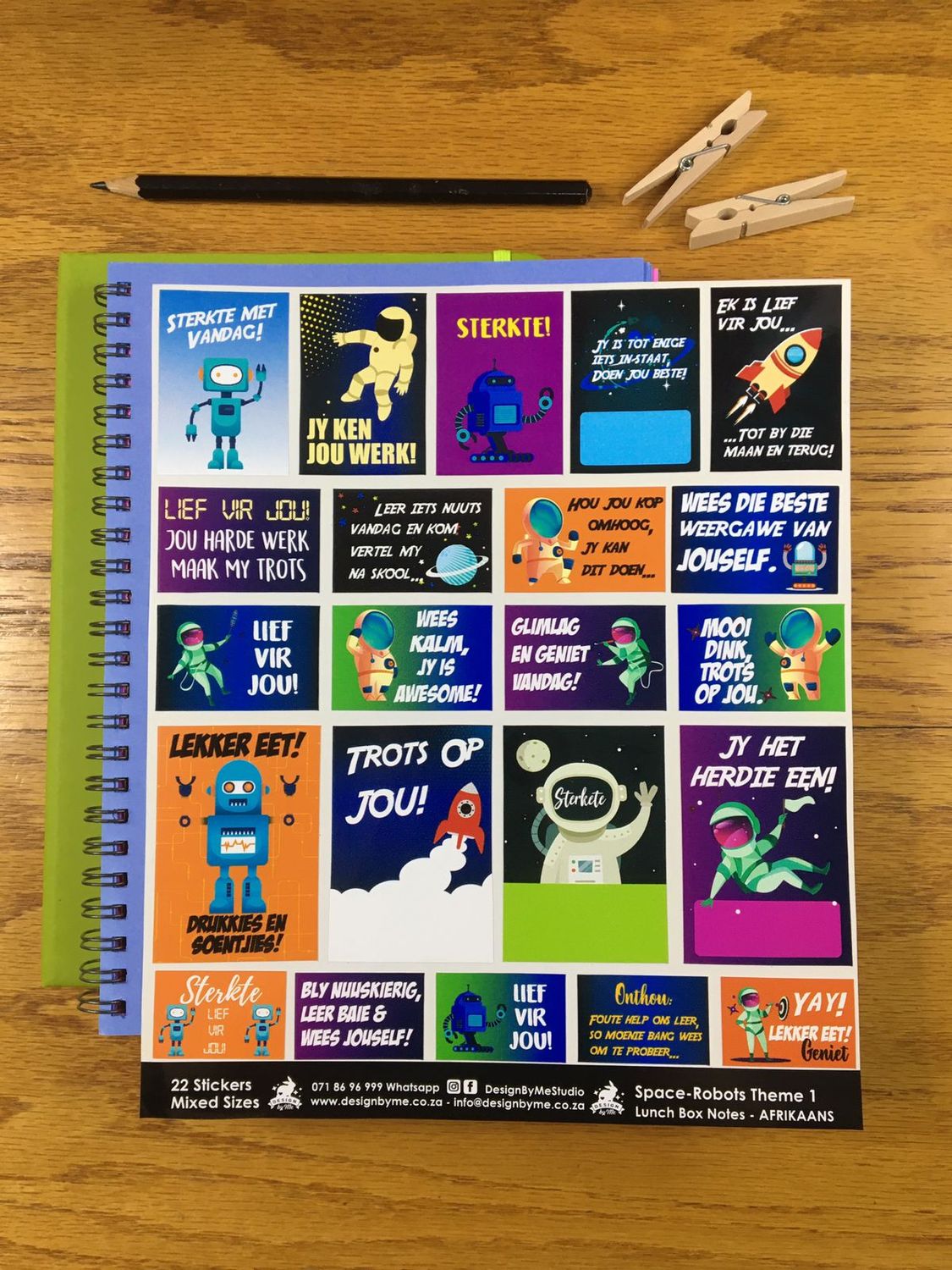 Space Robot Theme 1 - Afrikaans Lunchbox Stickers
