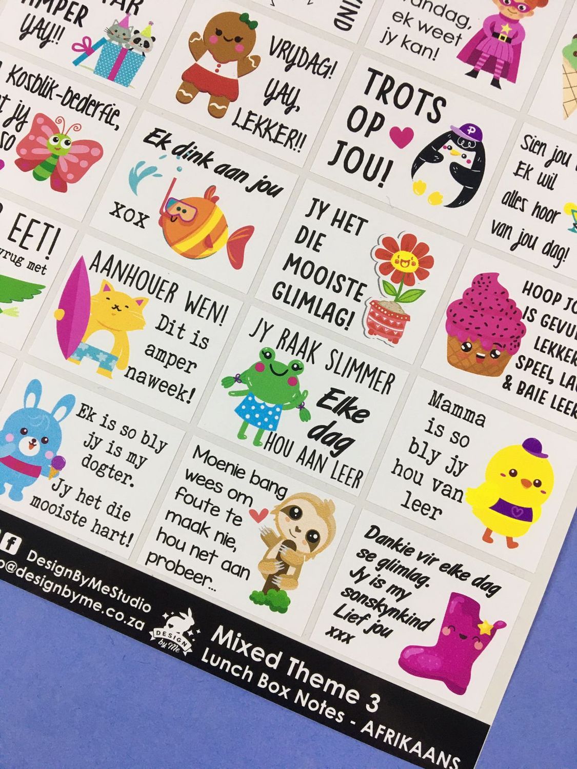 Mixed Theme 3 Reward Stickers - Afrikaans Lunchbox Stickers