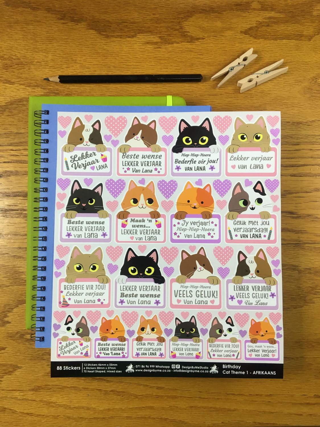 Kitty Cat Theme 1 Birthday gift Stickers Afrikaans