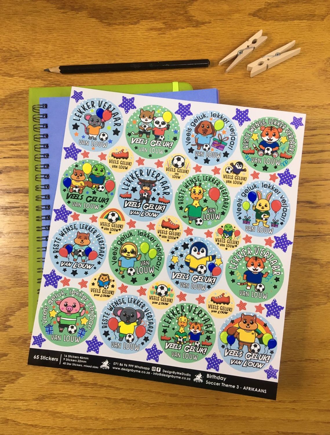 Soccer Theme 3 Birthday gift Stickers - Afrikaans