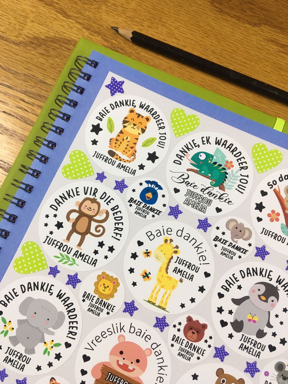Wild Animals Theme 2 Thank you gift Stickers - Afrikaans