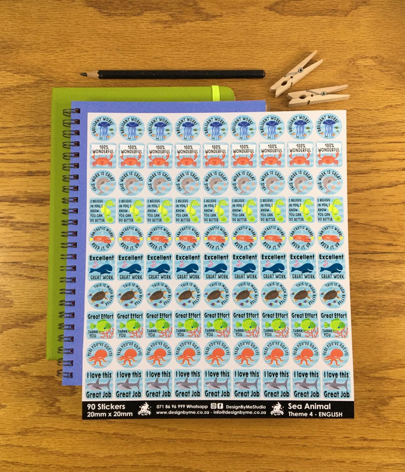 Sea Animals Theme 4 Reward Stickers- English