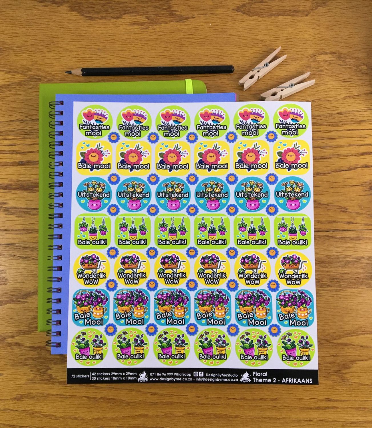 Floral flower Theme 2 Reward Stickers - Afrikaans