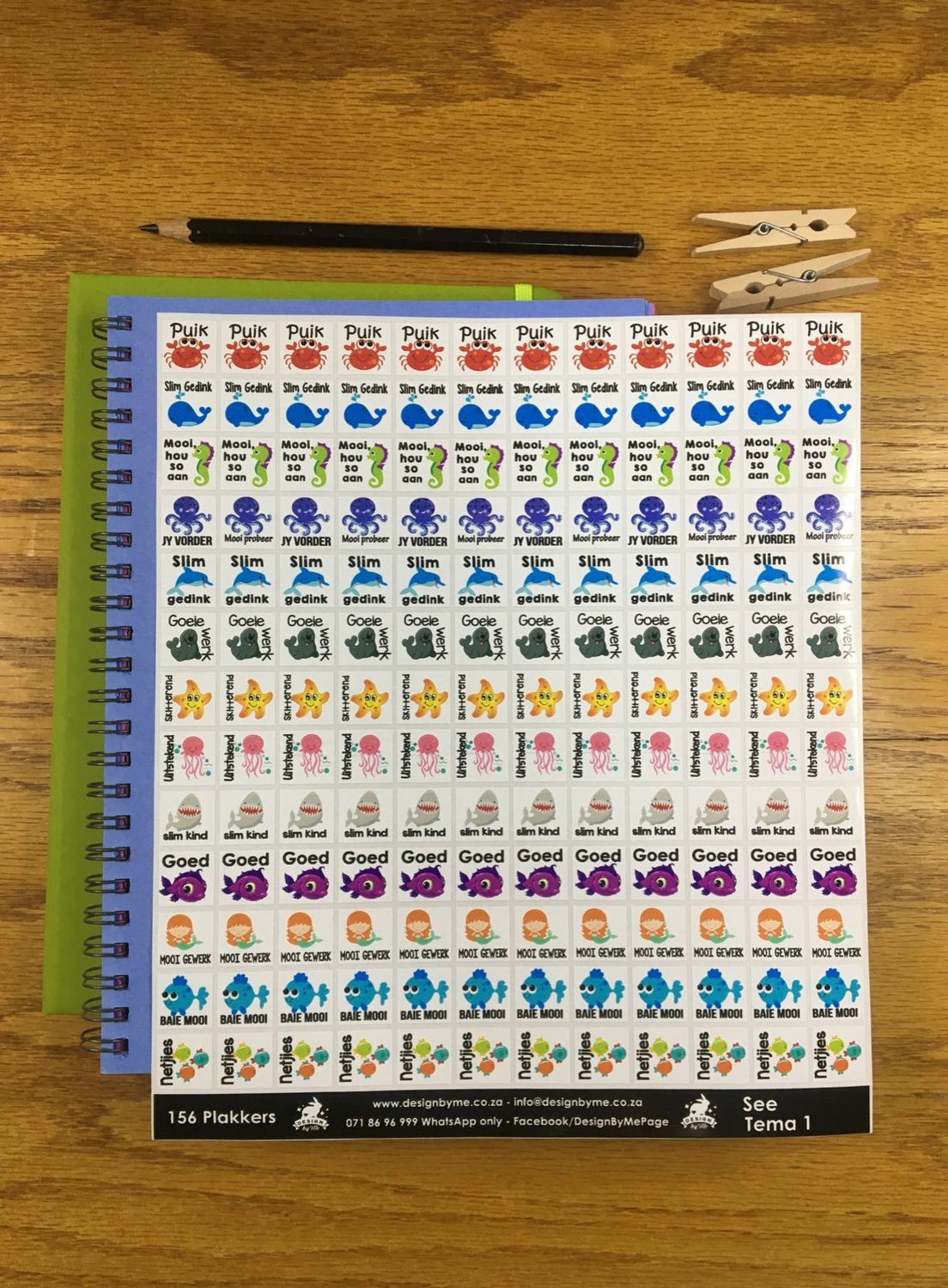 Sea Animal theme - Afrikaans Reward Stickers Sample Sale 1