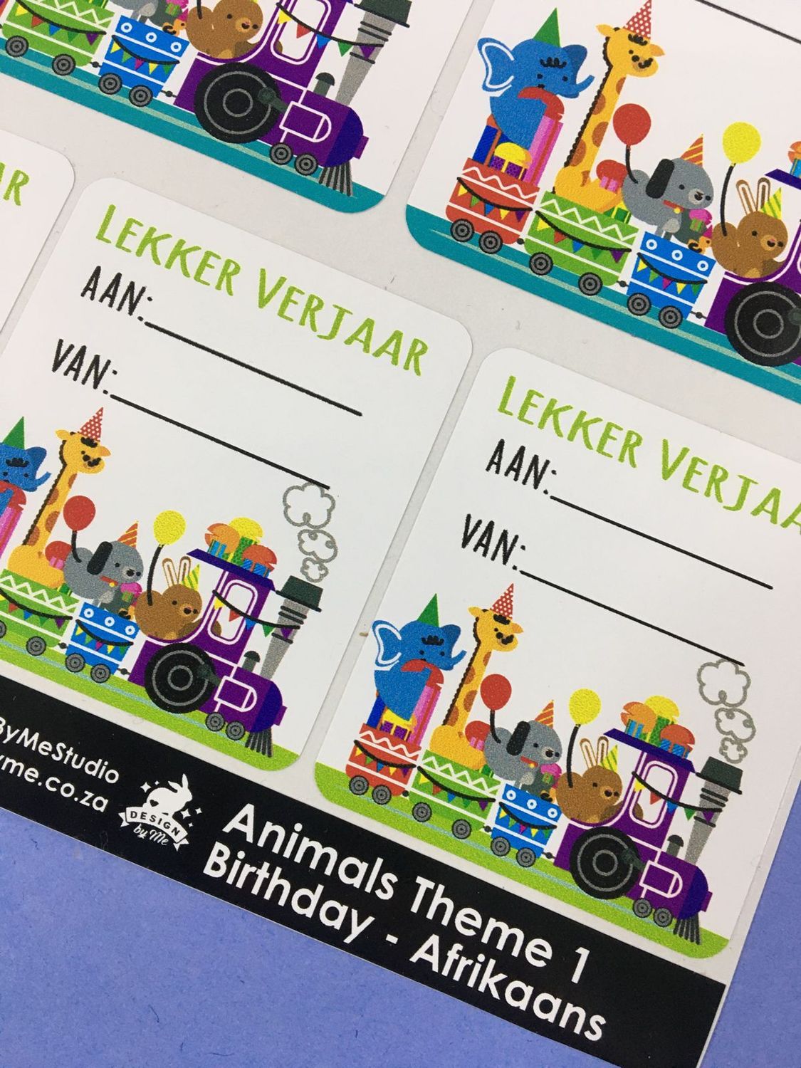 Animals Theme 1 Birthday gift Stickers   Afrikaans