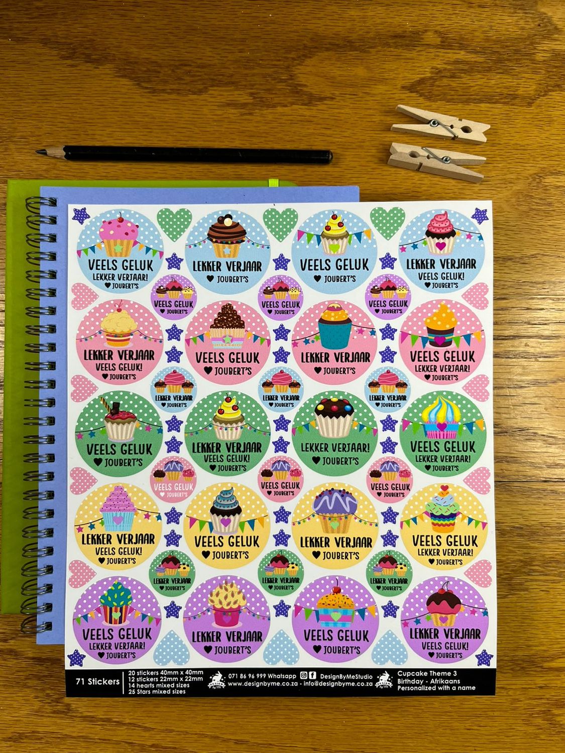 Cupcake Theme 3   Birthday gift Stickers   Afrikaans