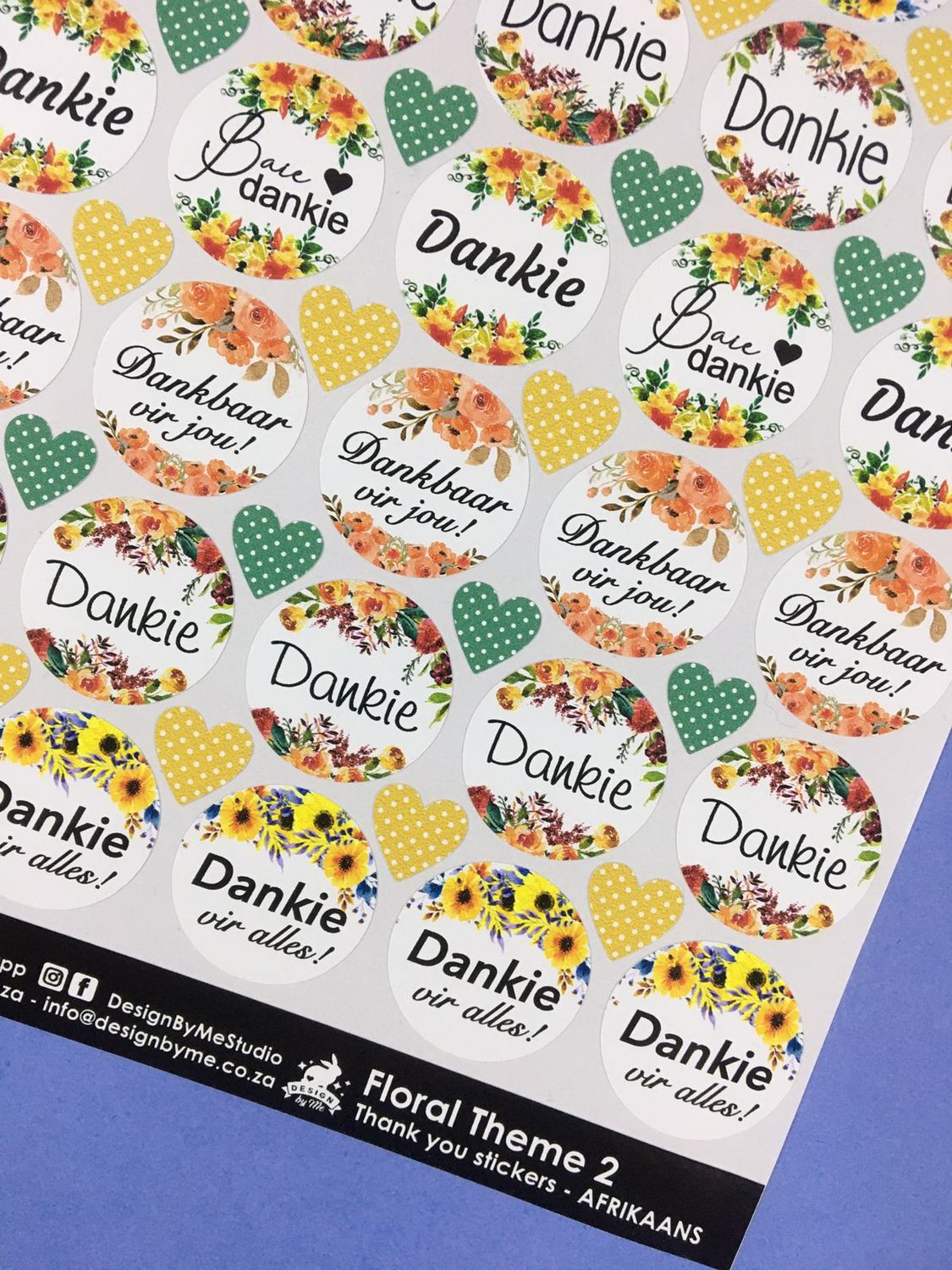 Floral flower Theme 2 Thank you Stickers - Afrikaans