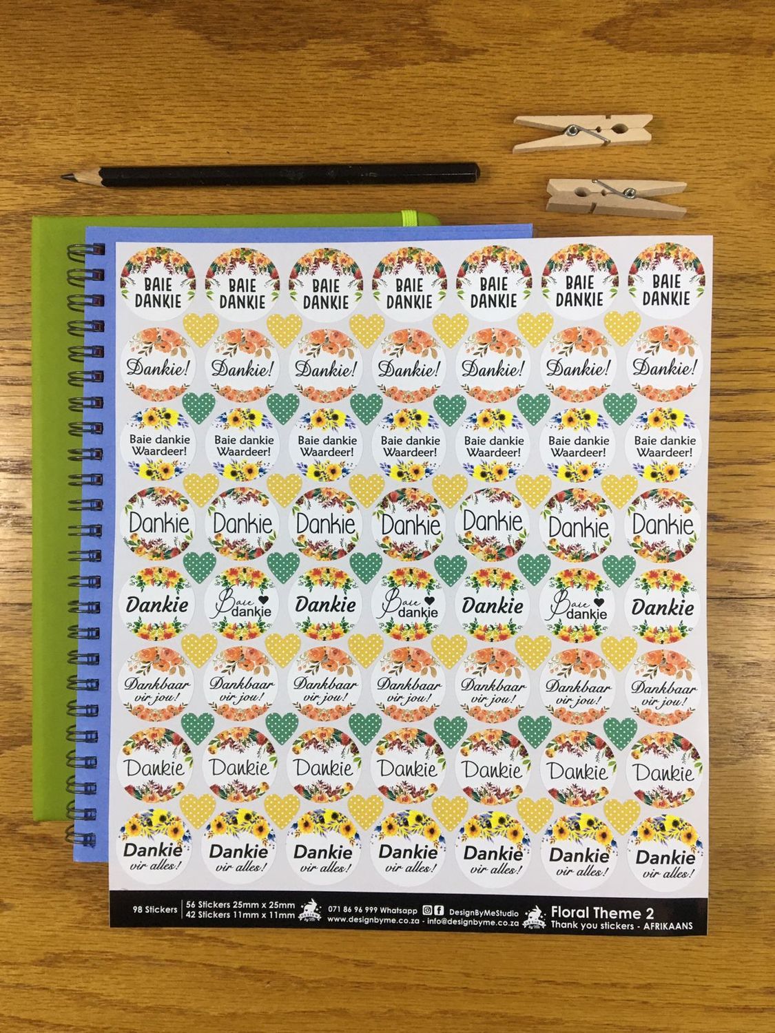 Floral flower Theme 2 Thank you Stickers - Afrikaans