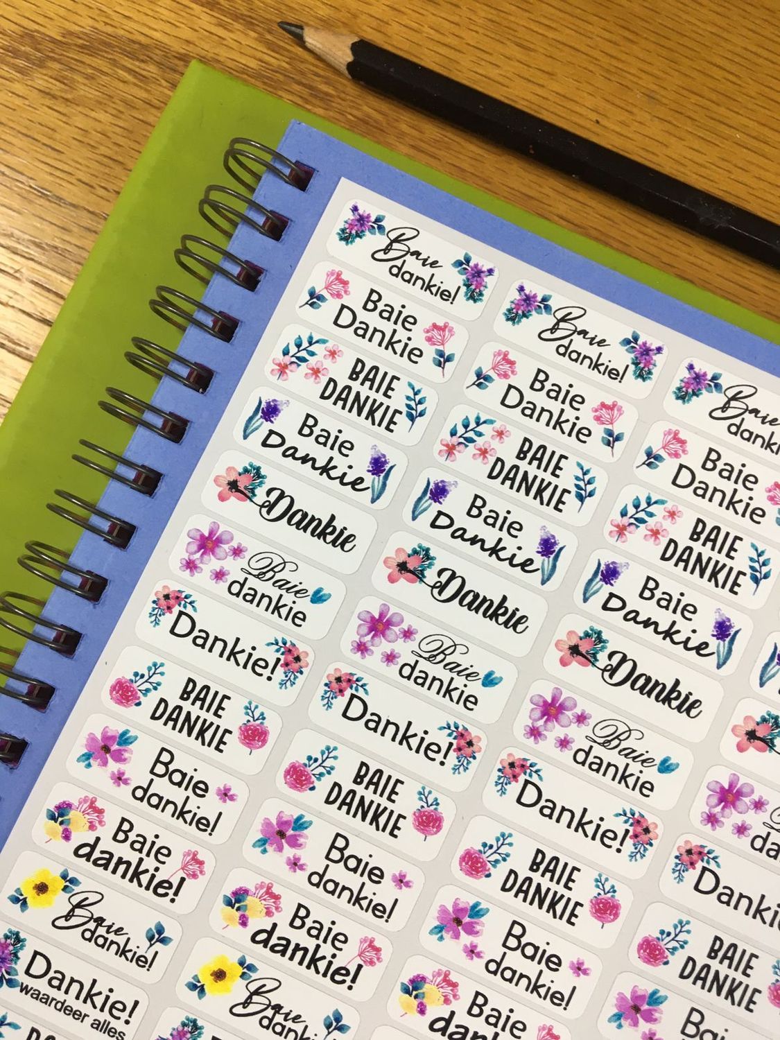 Floral flower Theme 3 Thank you Stickers - Afrikaans