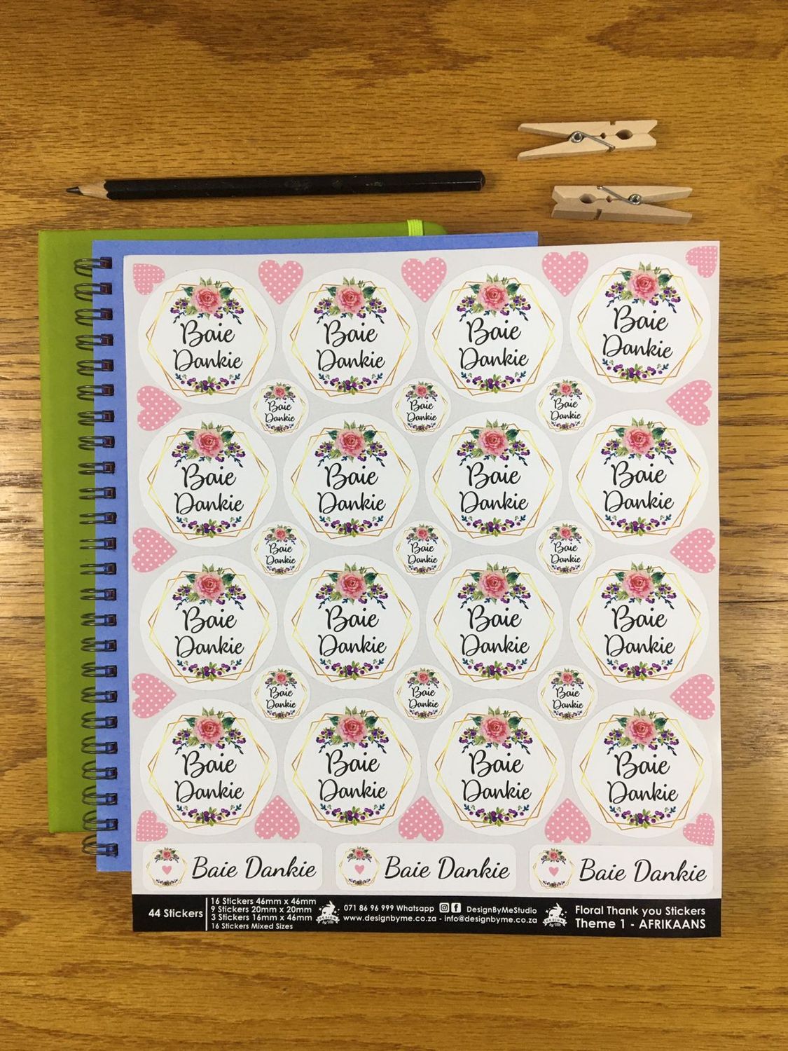 Floral flower Theme 1 Thank you Stickers - Afrikaans