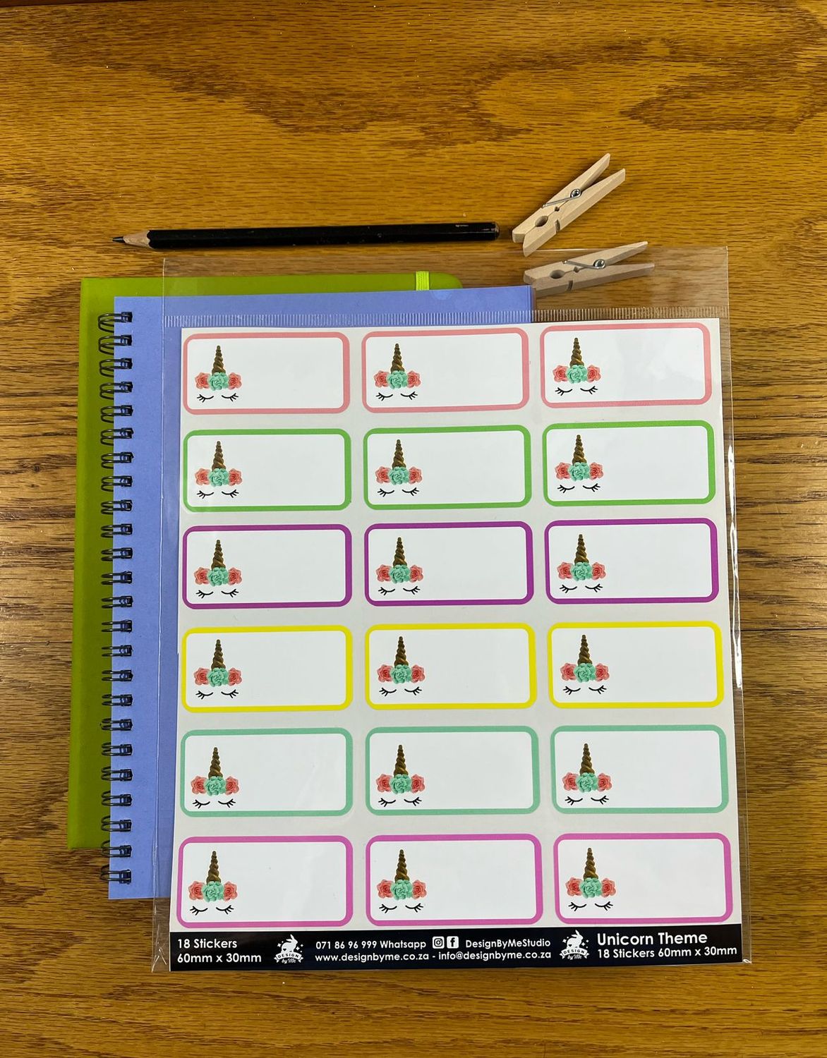 SALE - 18 Label stickers size 60mm x 30mm for books, lunch boxes and gifts - Sample Sale 123 - Unicorn theme