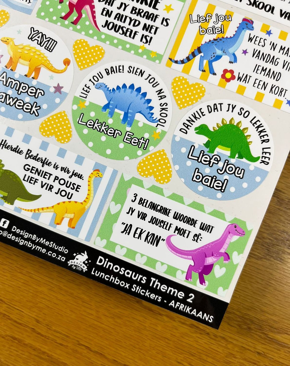 Dinosaurs theme 2 Afrikaans Lunchbox Stickers
