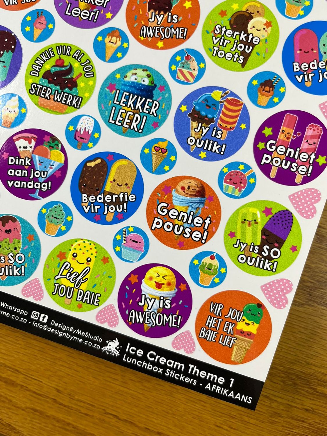 Ice Cream theme 1  Afrikaans Lunchbox Stickers
