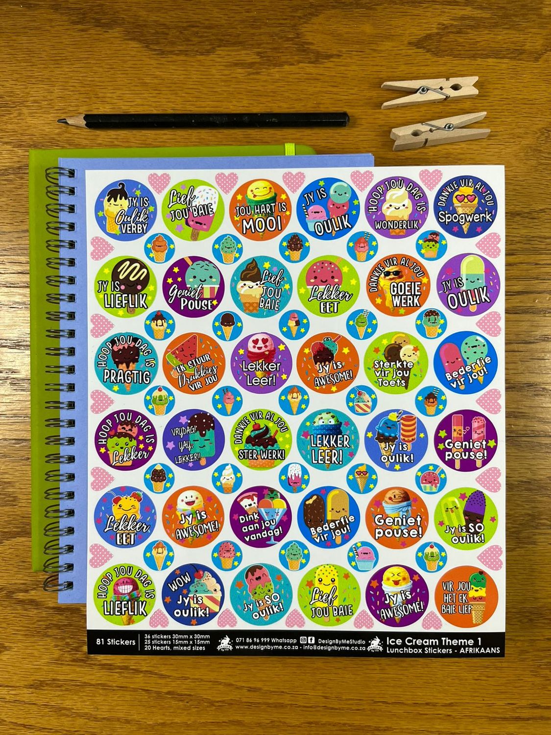Ice Cream theme 1 Afrikaans Lunchbox Stickers
