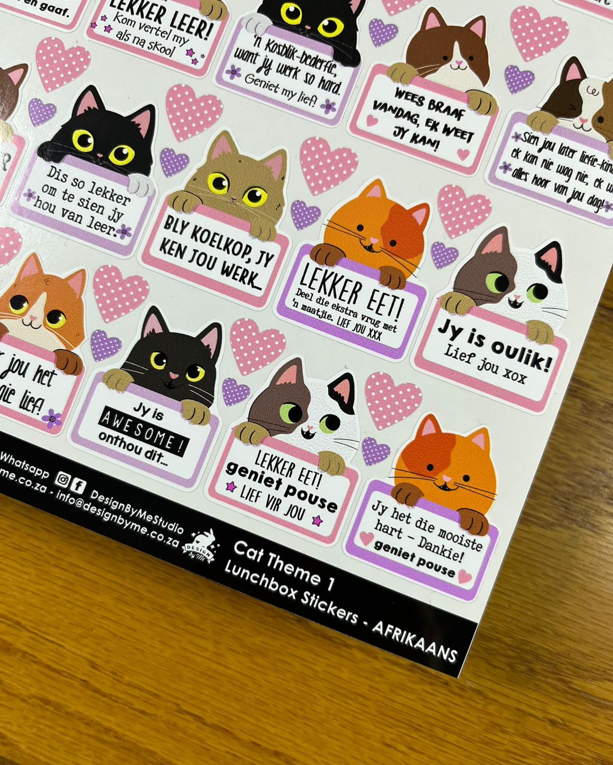 Kitty Cat theme 1  Afrikaans Lunchbox Stickers