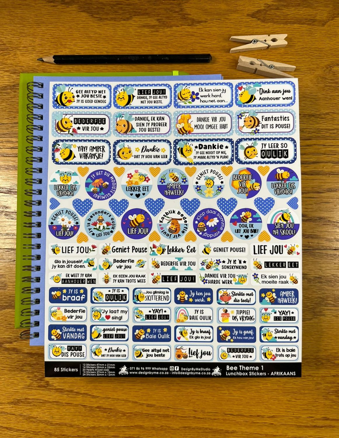 Bee Theme 1 Afrikaans Lunchbox Stickers