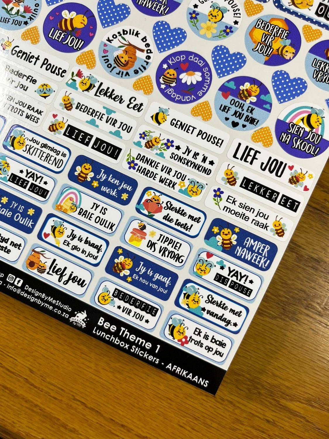 Bee Theme 1 Afrikaans Lunchbox Stickers