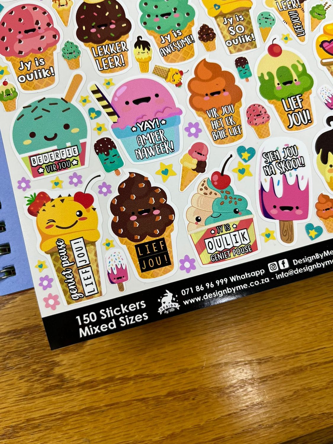 Ice Cream theme 2  Afrikaans Lunchbox Stickers