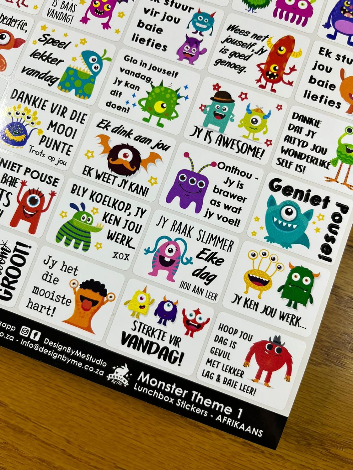 Monster theme 1 Afrikaans Lunchbox Stickers