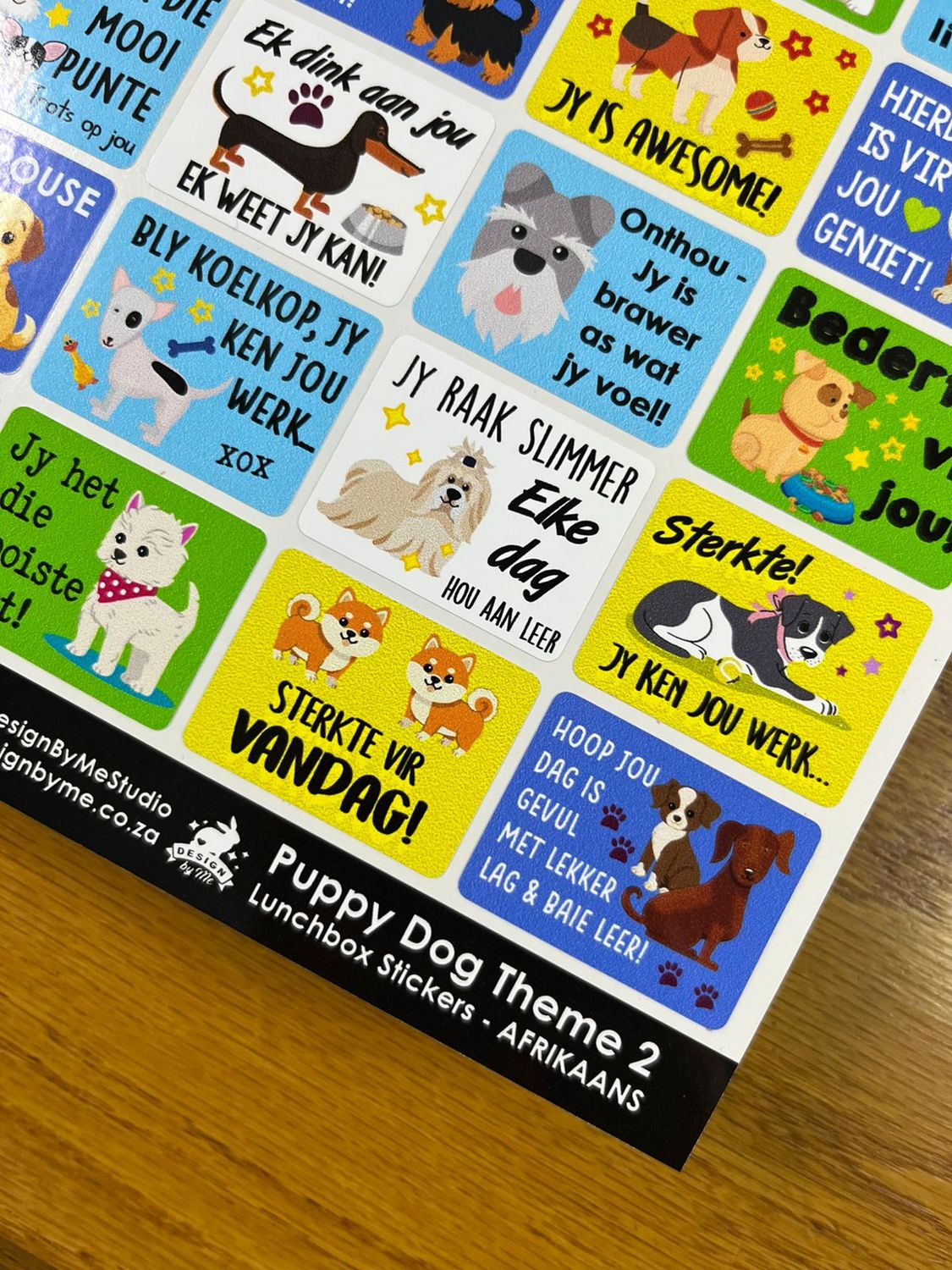 Puppy dog theme 2 Afrikaans Lunchbox Stickers