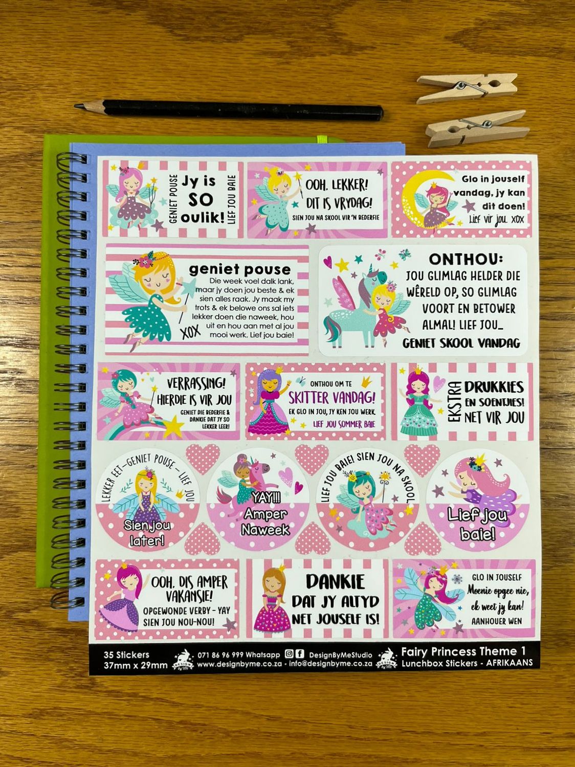 Fairy Princess theme 1 Afrikaans Lunchbox Stickers