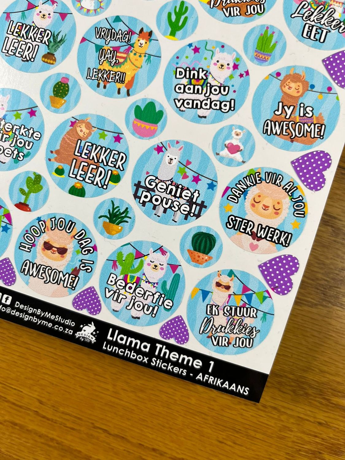 Llama theme 1 Afrikaans Lunchbox Stickers
