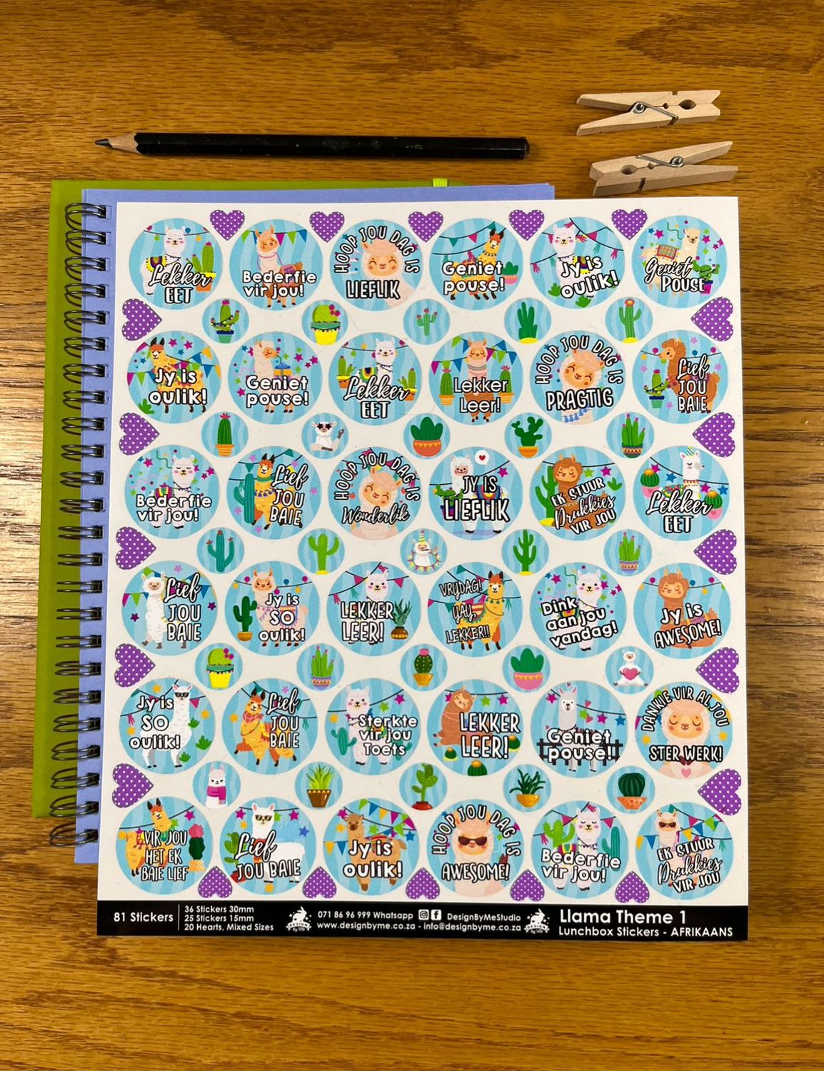 Llama theme 1  Afrikaans Lunchbox Stickers