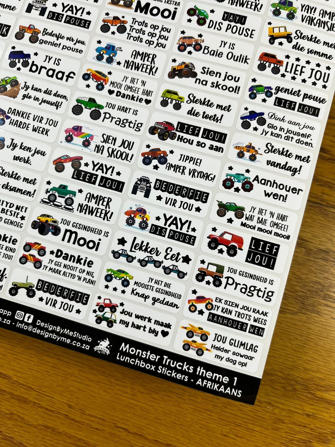 Monster Trucks theme 1  Afrikaans Lunchbox Stickers