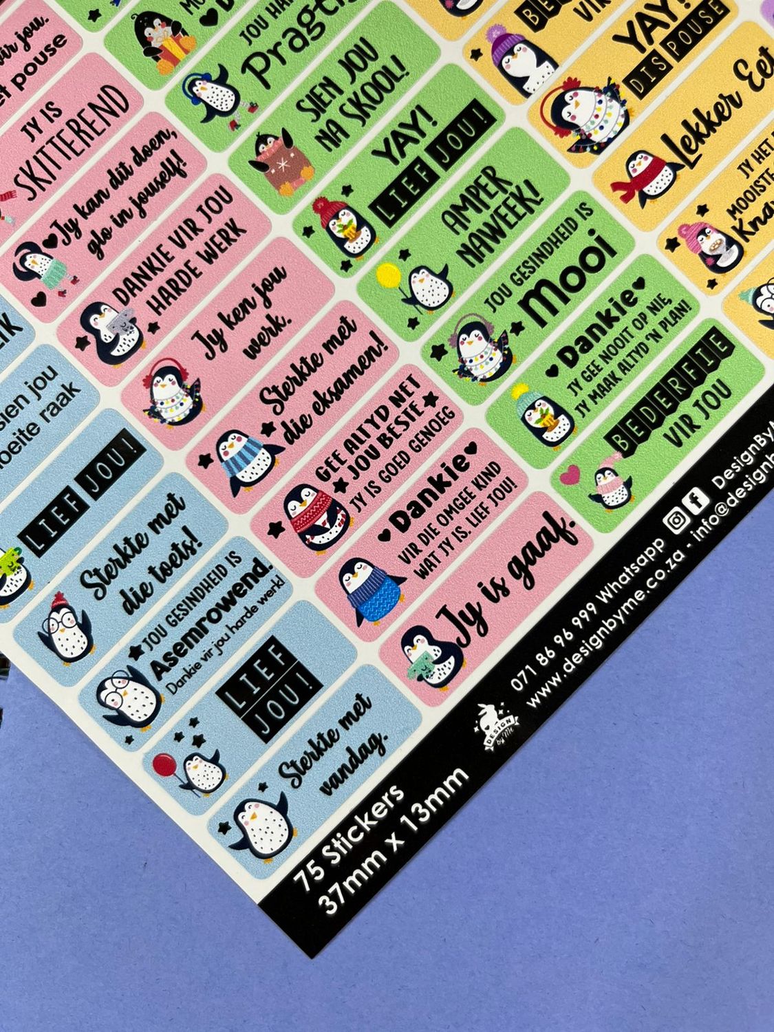 Penguins theme 2  Afrikaans Lunchbox Stickers