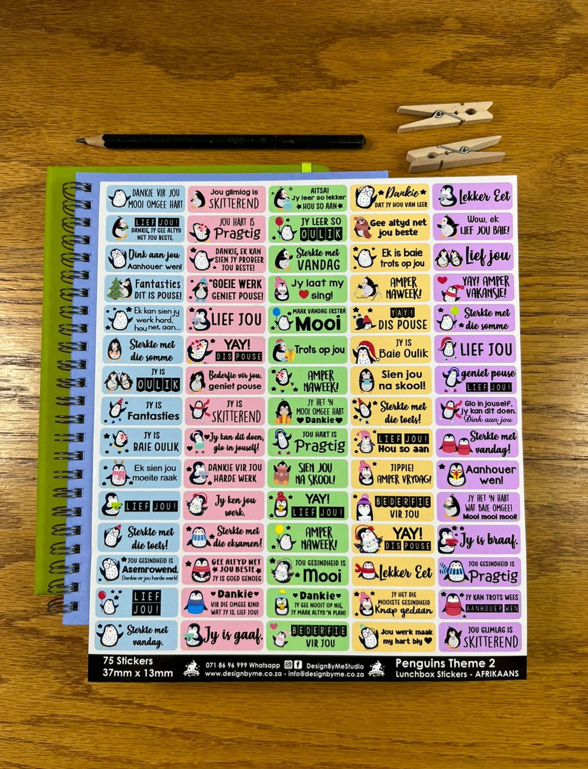 Penguins theme 2 Afrikaans Lunchbox Stickers