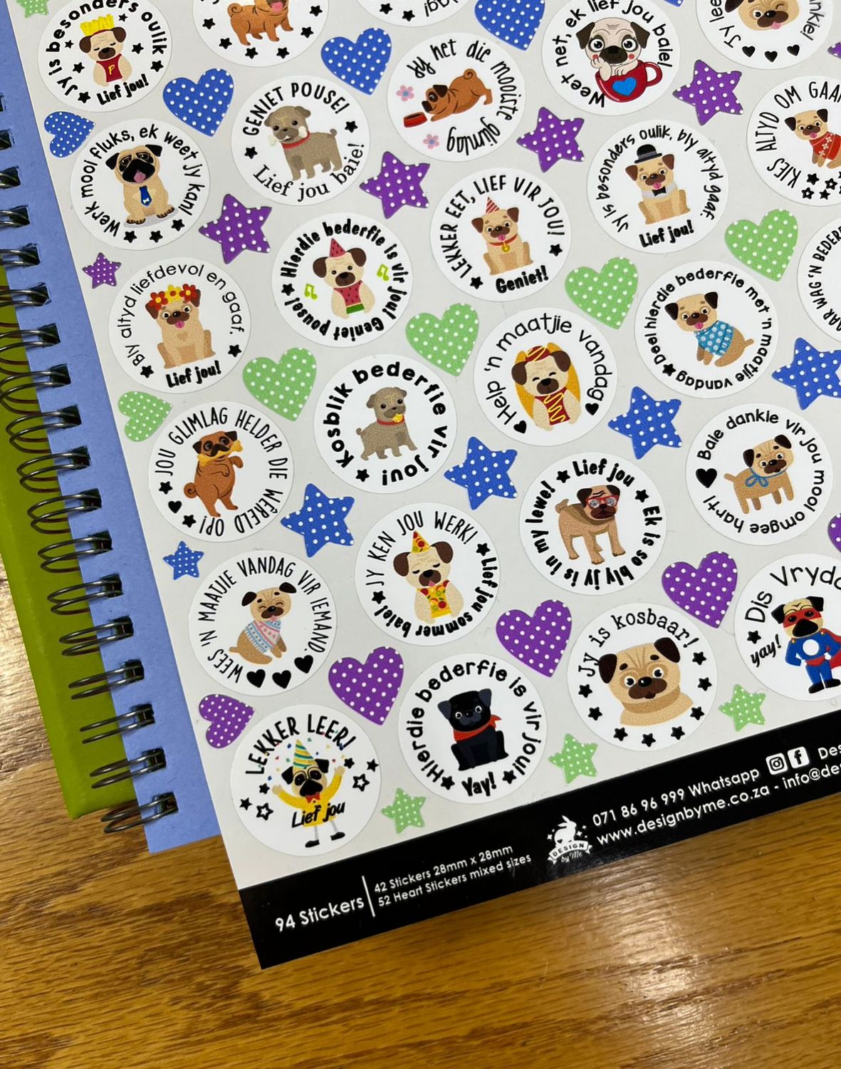 Puppy dog pugs theme 1 Afrikaans Lunchbox Stickers