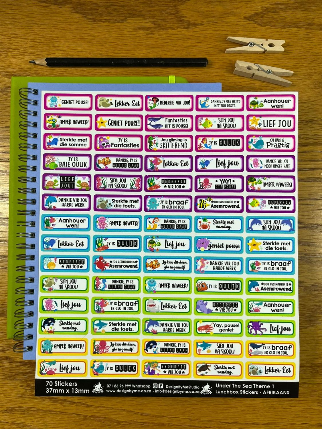 Under the Sea theme 1  Afrikaans Lunchbox Stickers