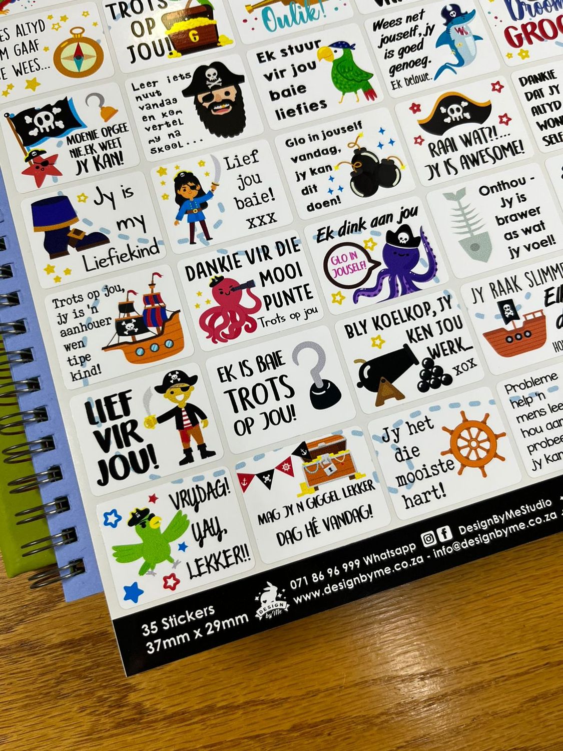 Pirate theme 1 Afrikaans Lunchbox Stickers