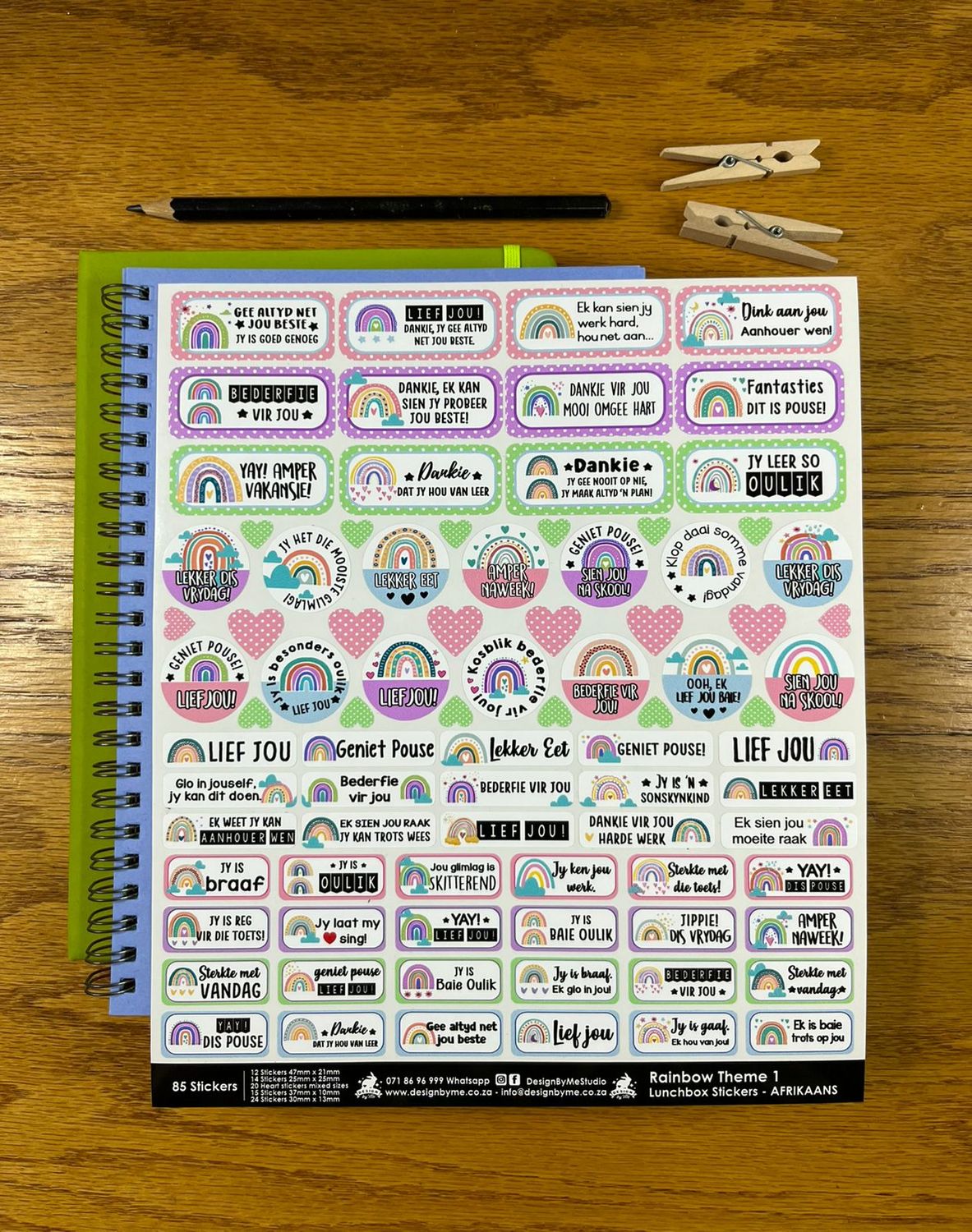 Rainbow theme 1 Afrikaans Lunchbox Stickers