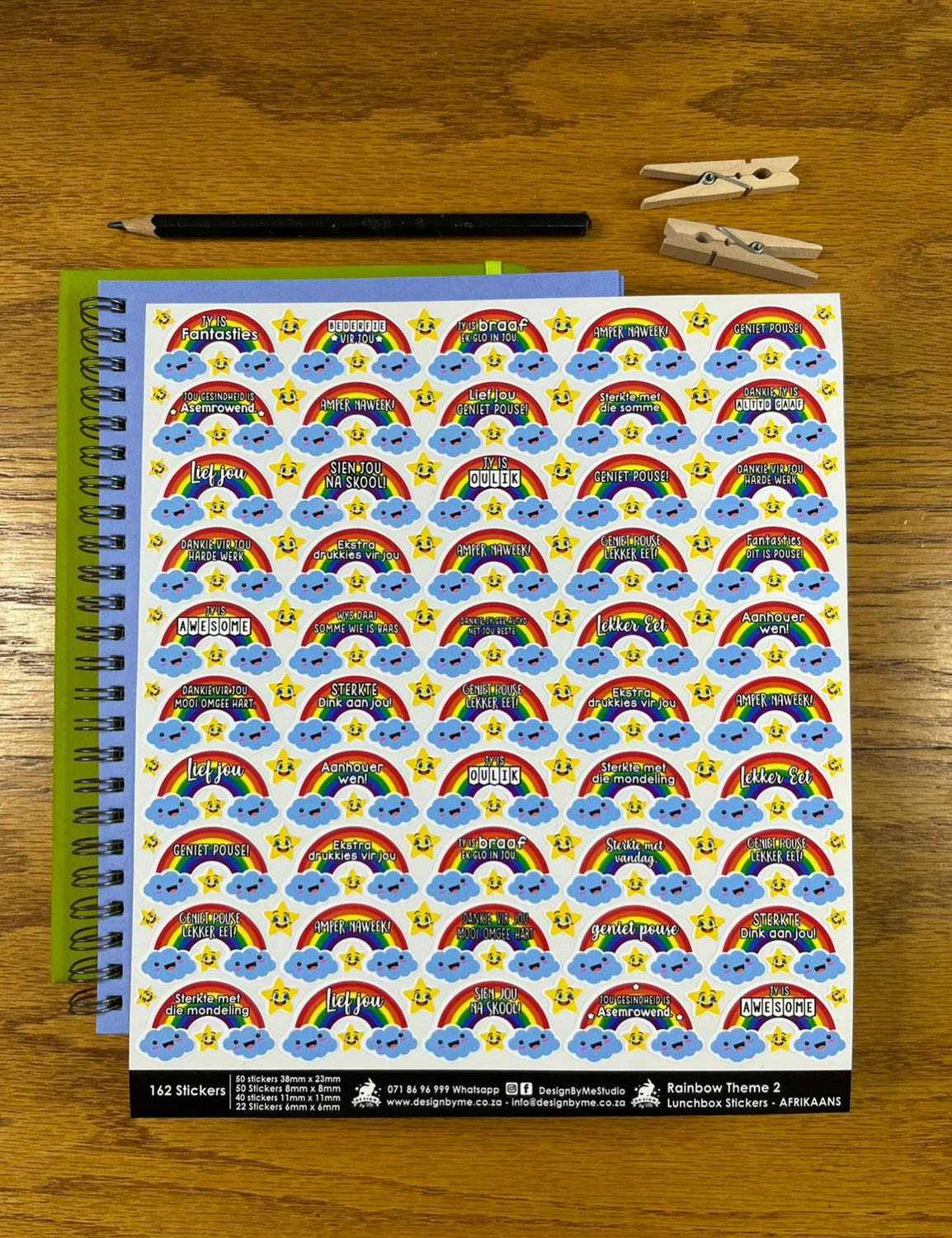 Rainbow theme 2 Afrikaans Lunchbox Stickers