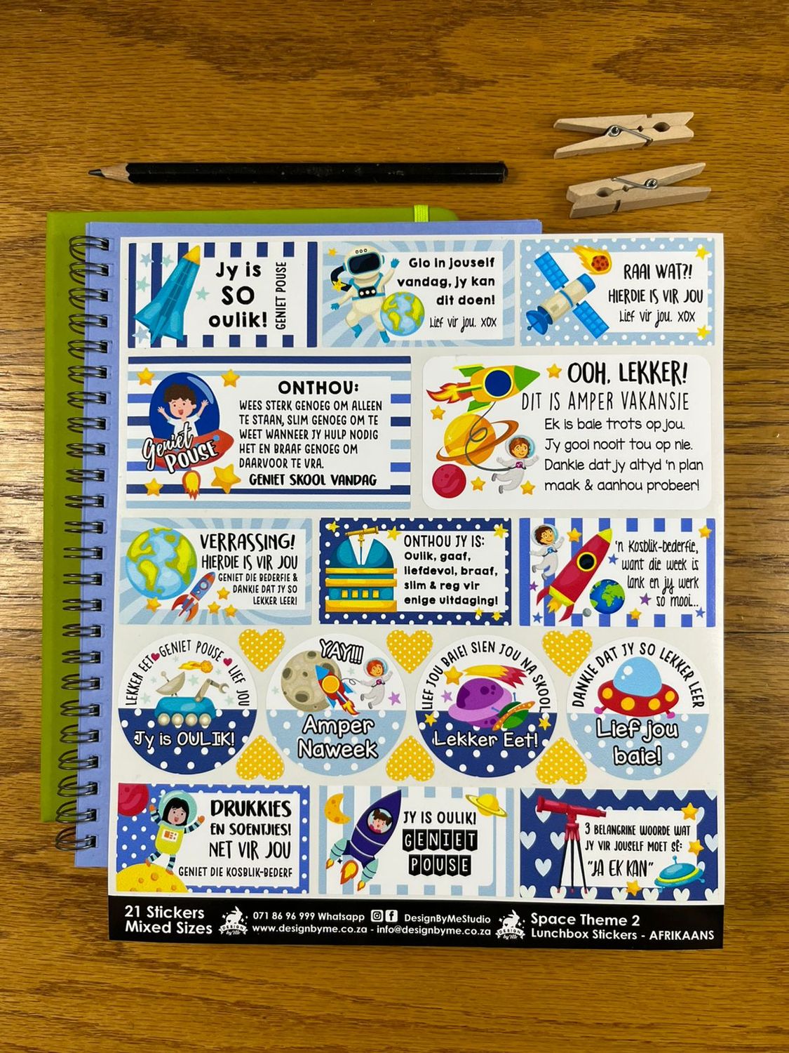 Space theme 2 Afrikaans Lunchbox Stickers