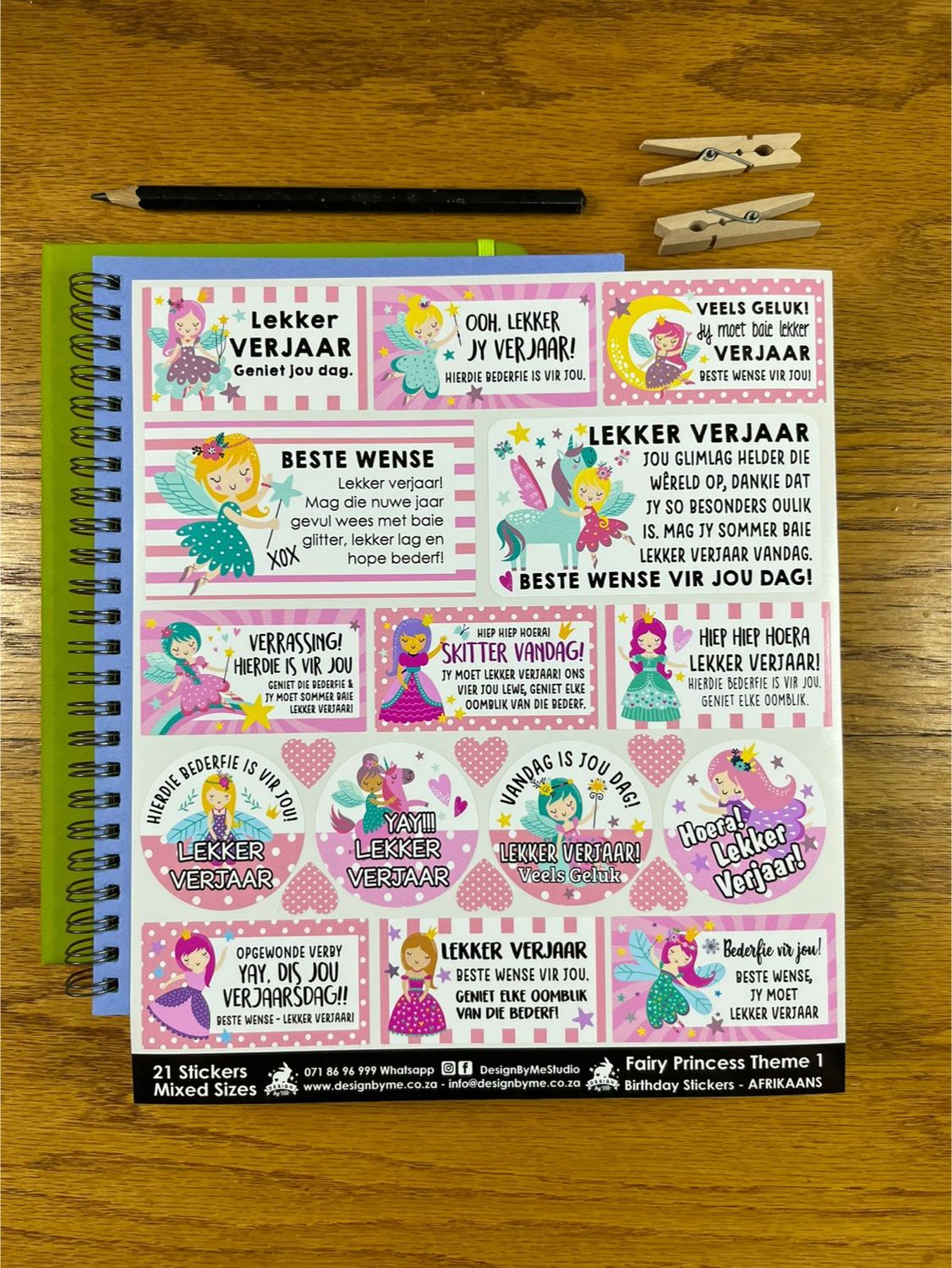 Fairy Princess Theme 1 Birthday Gift Stickers Afrikaans