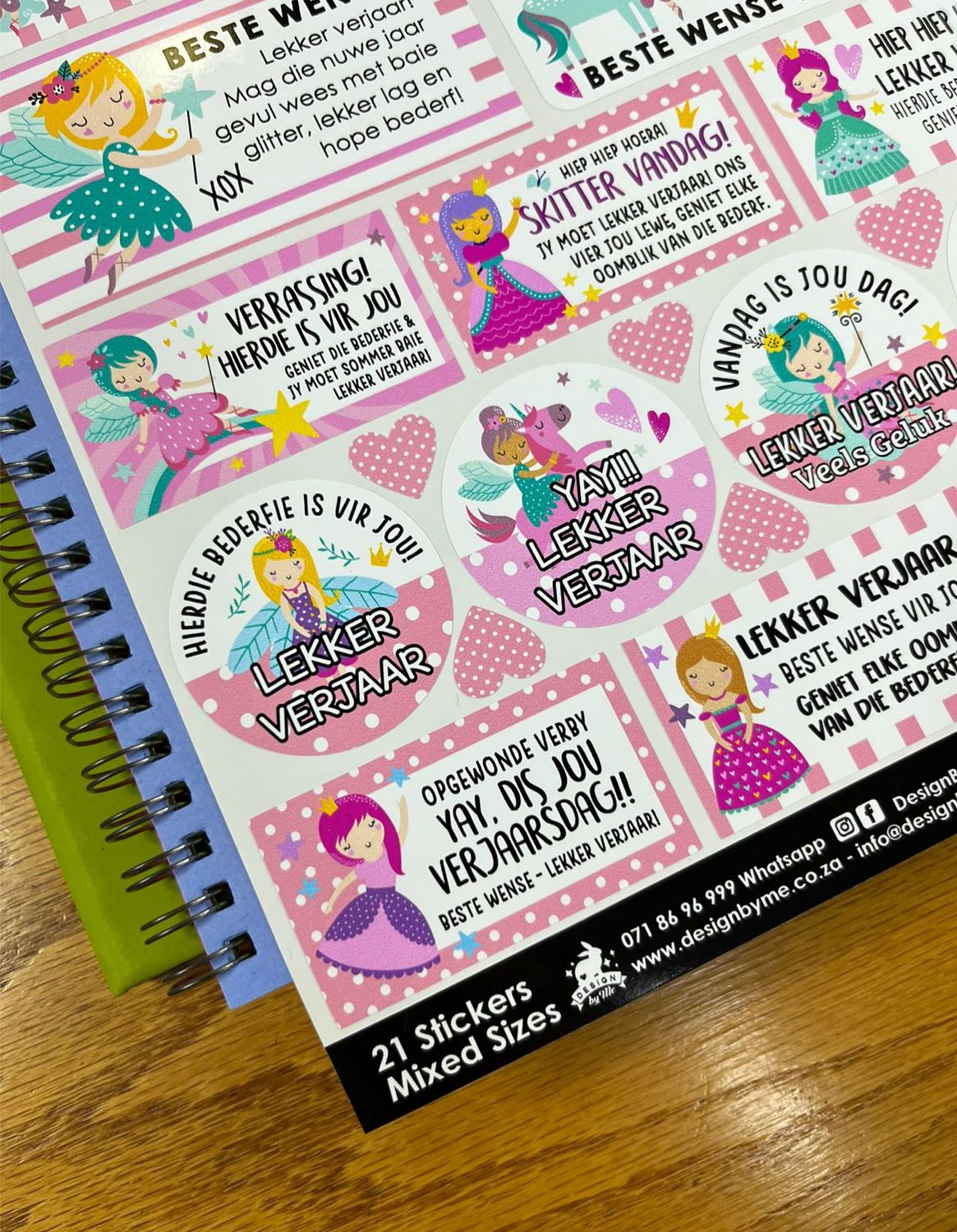 Fairy Princess Theme 1 Birthday Gift Stickers Afrikaans