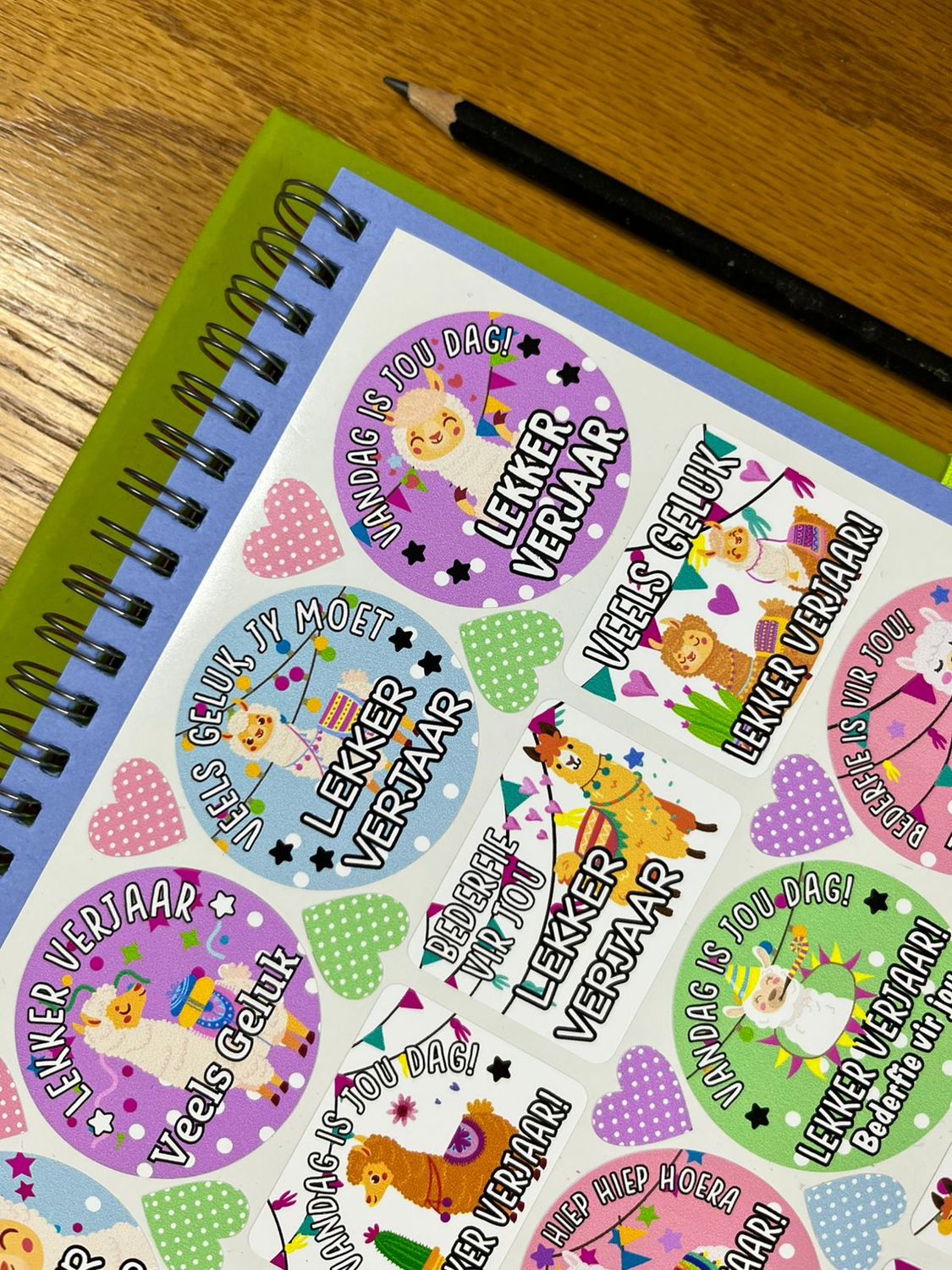 Llama Theme 1 Birthday Gift Stickers Afrikaans