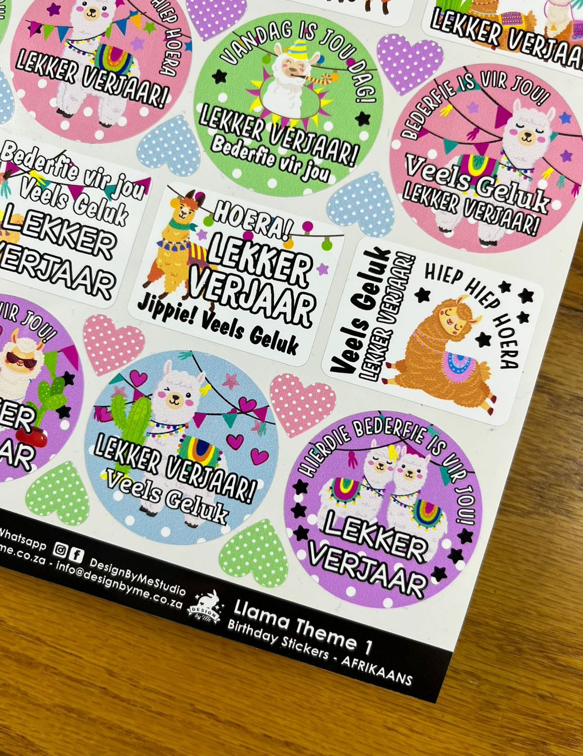 Llama Theme 1 Birthday Gift Stickers Afrikaans