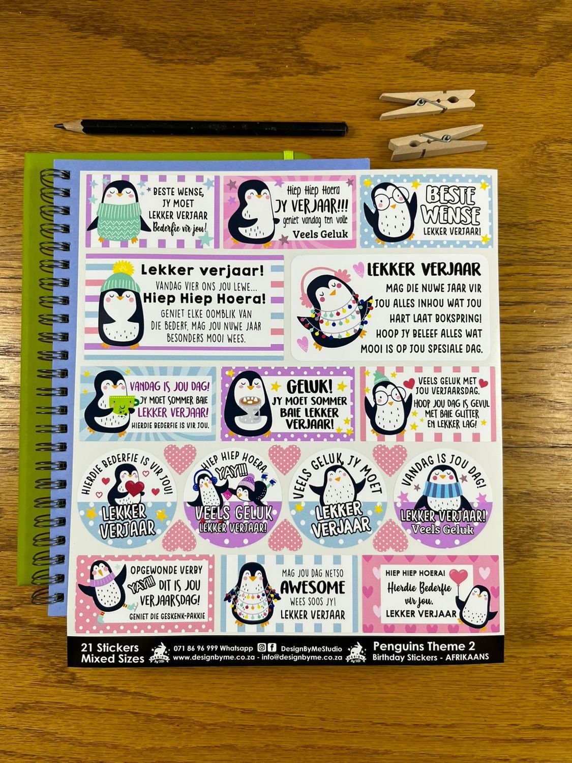 Penguins Theme 2 Birthday Gift Stickers Afrikaans